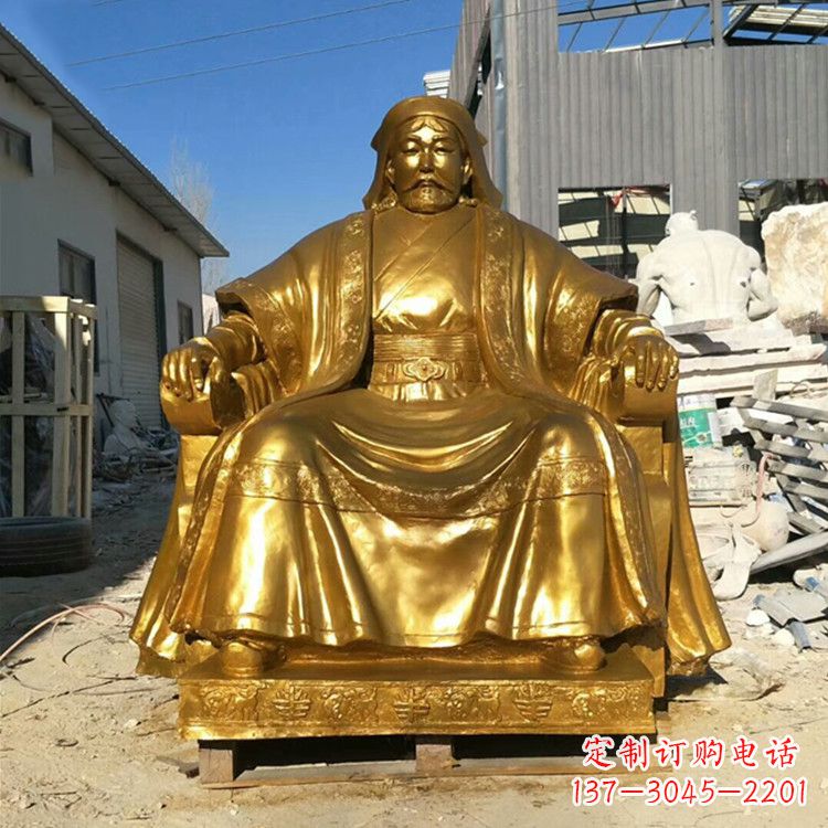 河南鎏金成吉思汗铜雕-中国历史伟人古代著名人物雕像