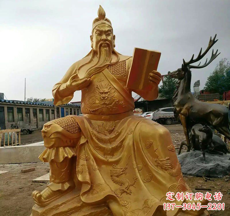 河南鎏金关公铜雕塑,历久弥新