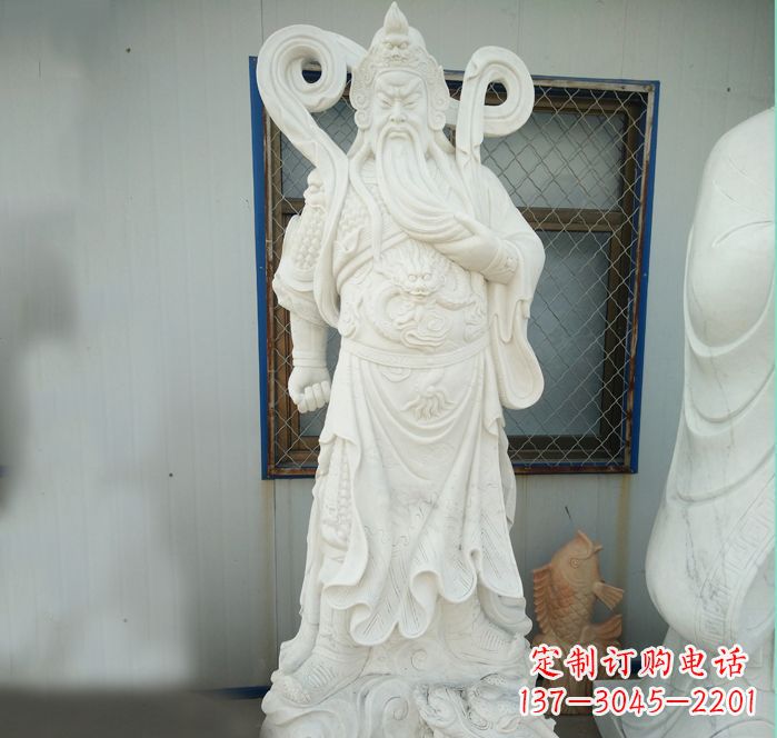 河南手工汉白玉关公雕塑