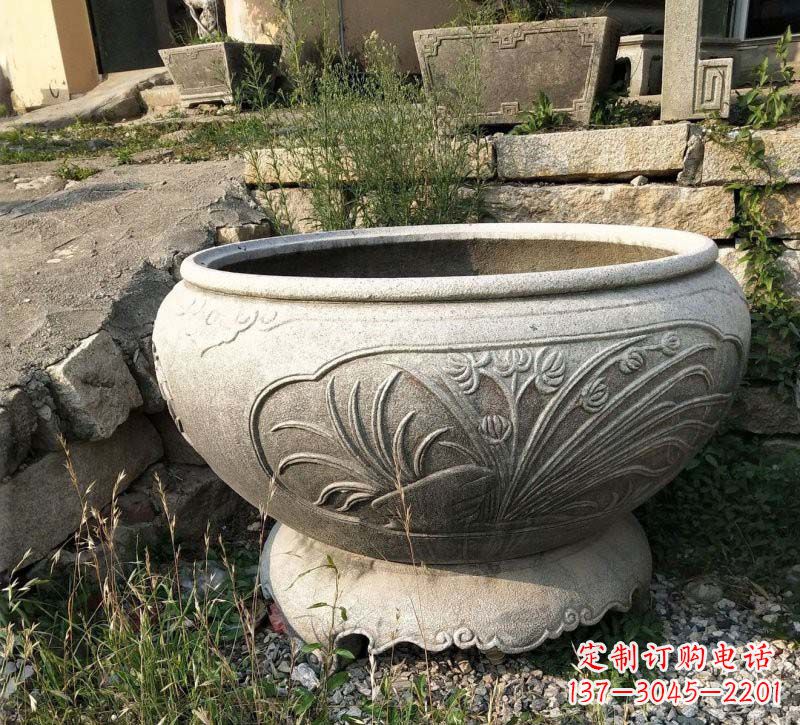 河南中领雕塑梅兰竹菊浮雕石水缸