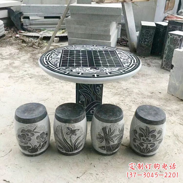 河南梅兰竹菊圆形石桌凳