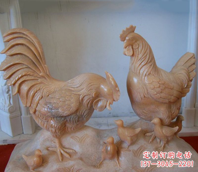 河南中领雕塑--精致石雕母子鸡动物雕塑