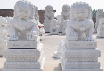 河南汉白玉看门狮子雕塑