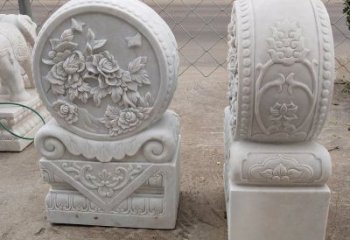 河南汉白玉牡丹花门墩雕塑