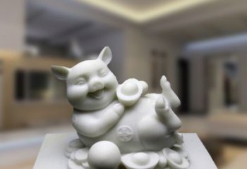 河南汉白玉动物雕塑，招财猪石雕精美装饰
