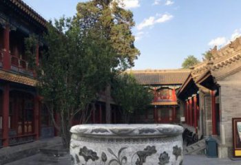 河南连年有鱼石浮雕圆形荷花水缸