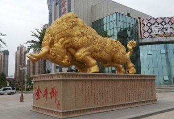 河南鎏金开荒牛铜雕像，城市街道景观动物雕塑