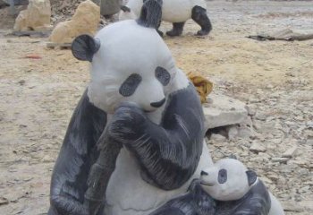 河南母子熊猫石雕仿真动物雕塑