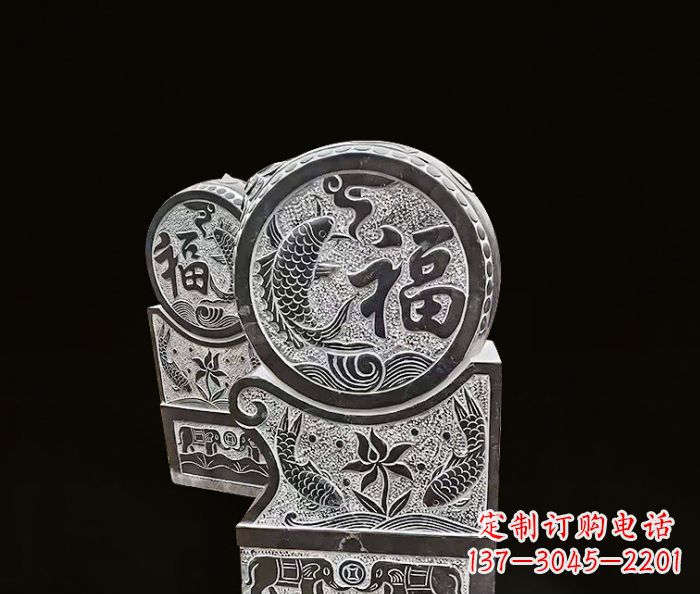 河南年年有余雕塑-门墩仿古抱鼓石