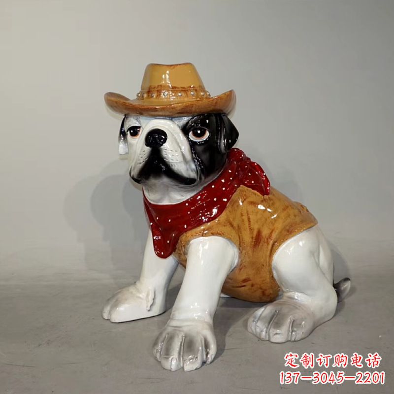 河南任性可爱的牛仔造型斗牛犬雕塑