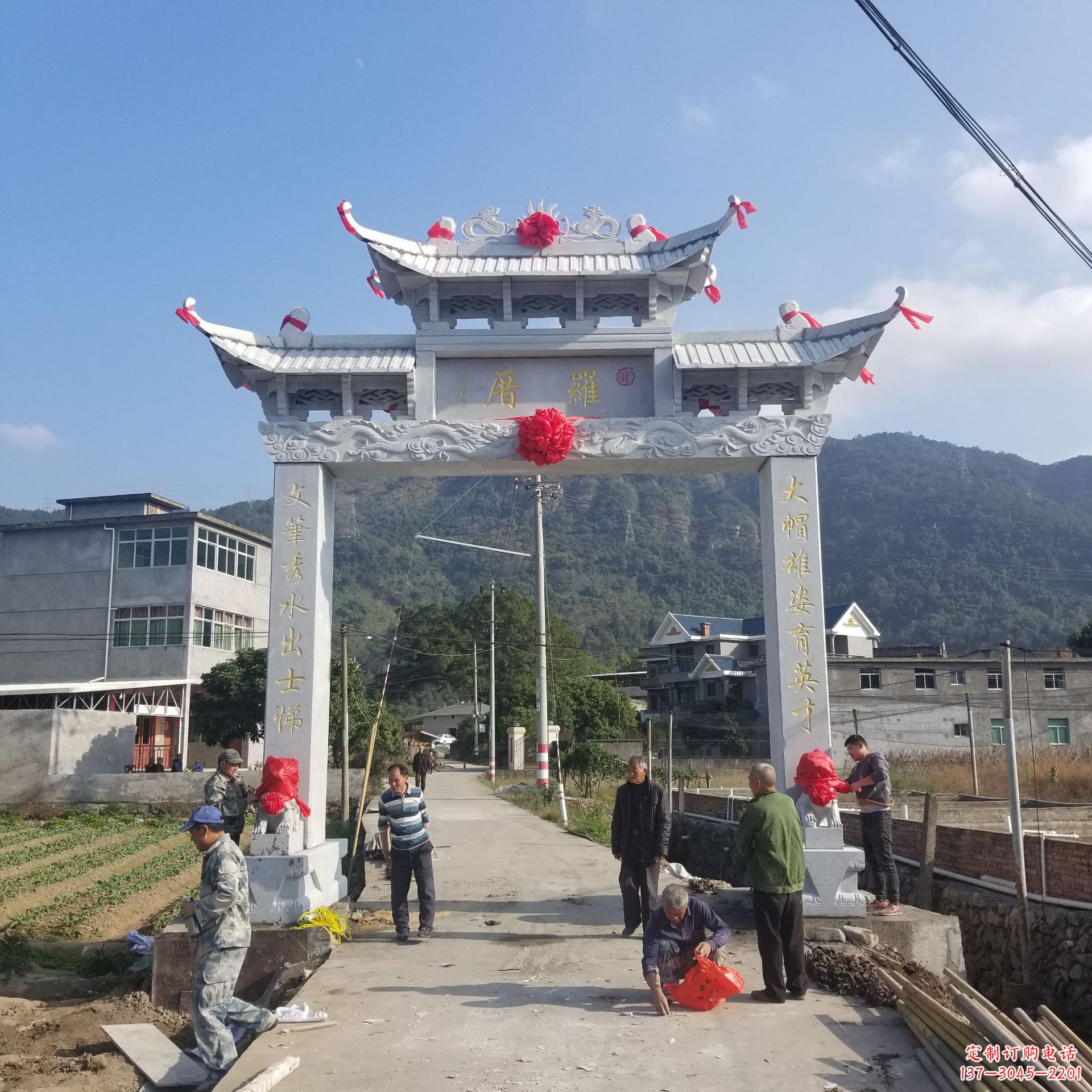 河南定制精美农村单门石牌坊雕塑