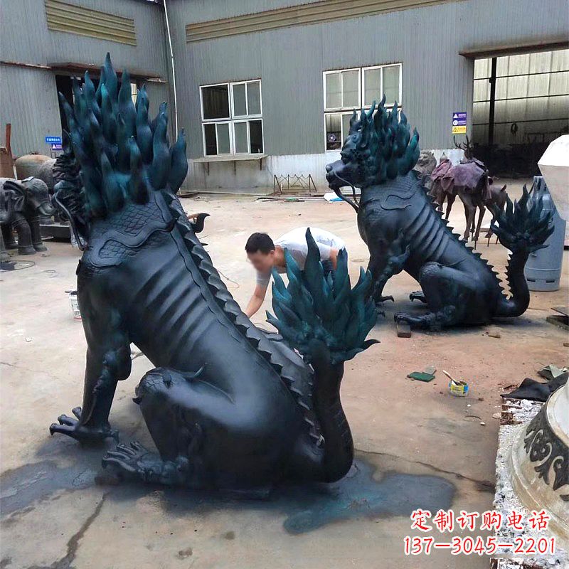 河南喷漆麒麟铜雕