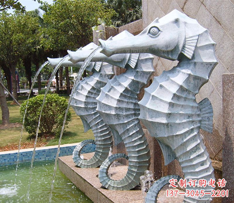 河南喷水海马石雕，精致美观的精灵马雕塑