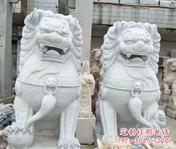 河南企业景观大理石狮子石雕 (3)