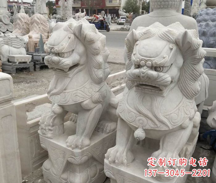 河南企业景观大理石狮子石雕 (6)