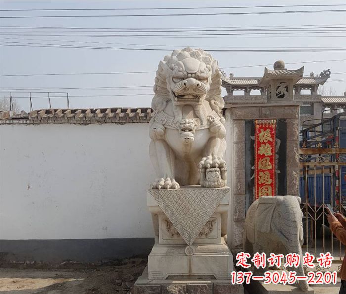 河南企业景观大理石狮子石雕 (9)