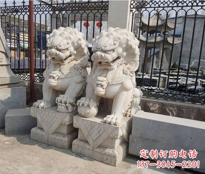 河南企业景观大理石狮子石雕 (11)
