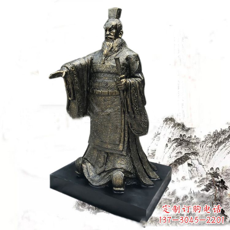 河南精美秦始皇玻璃钢仿铜雕塑