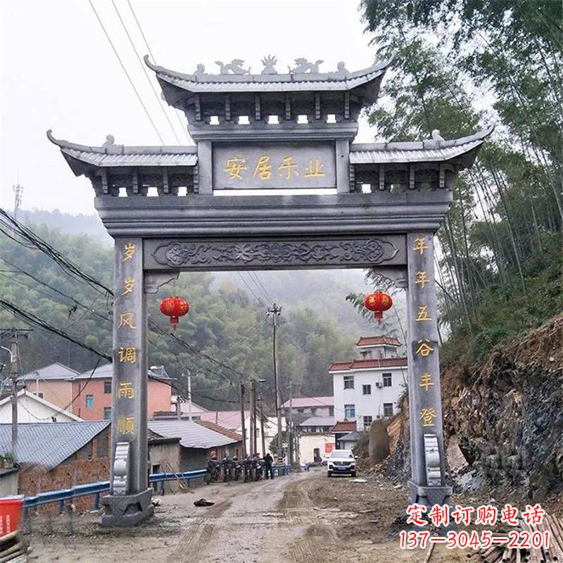 河南青石单门石牌坊——精美传承中国传统文化雕塑