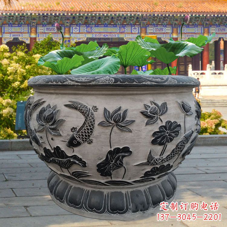 河南精美绝伦的青石鱼缸雕塑