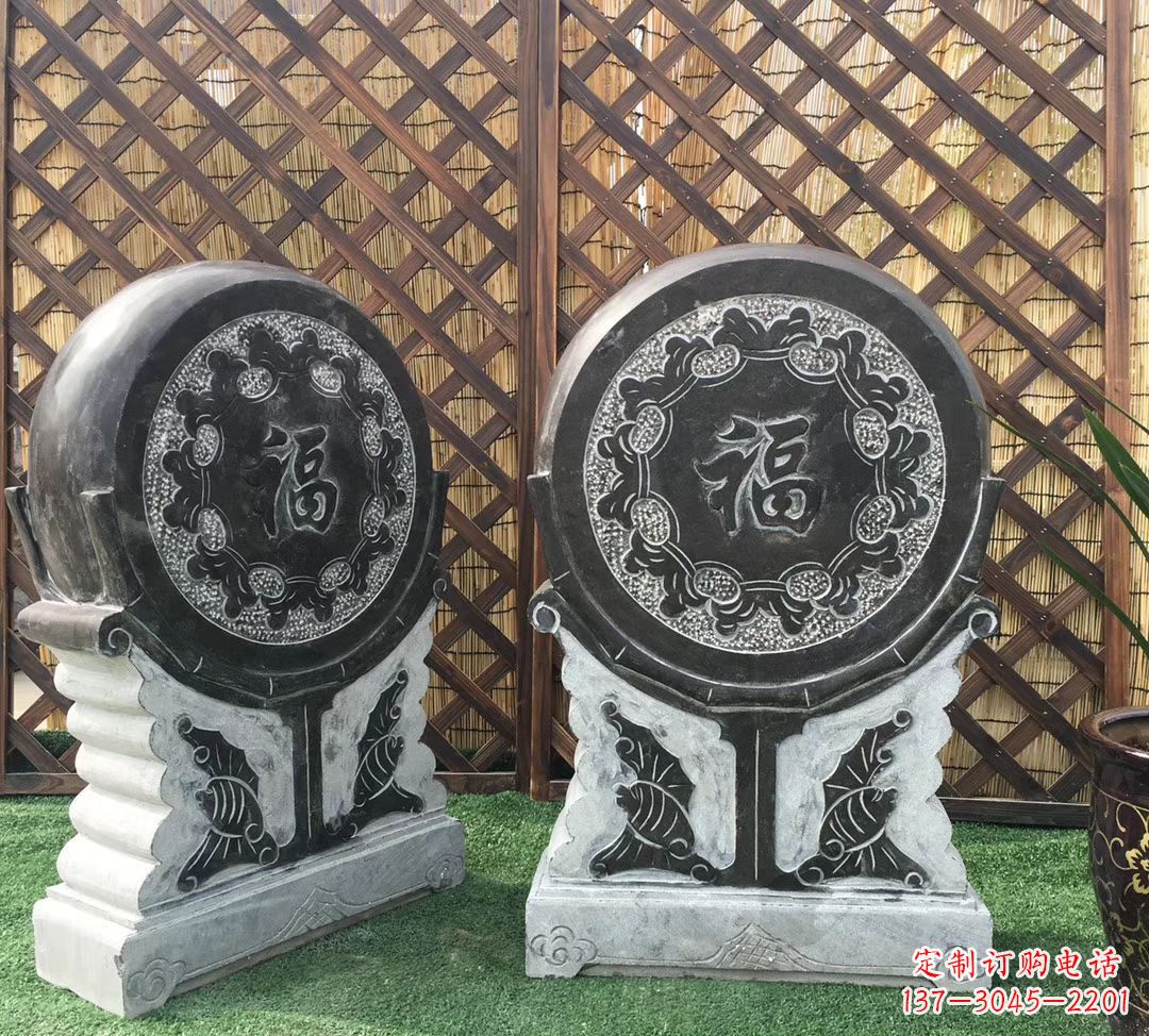 河南青石仿古福字抱鼓雕塑,让您的家园更加美观