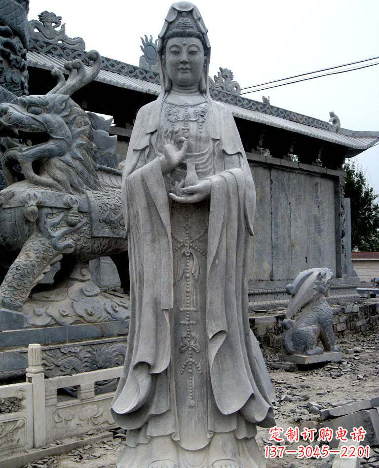 河南青石仿古观音雕像|传承古代神话传统