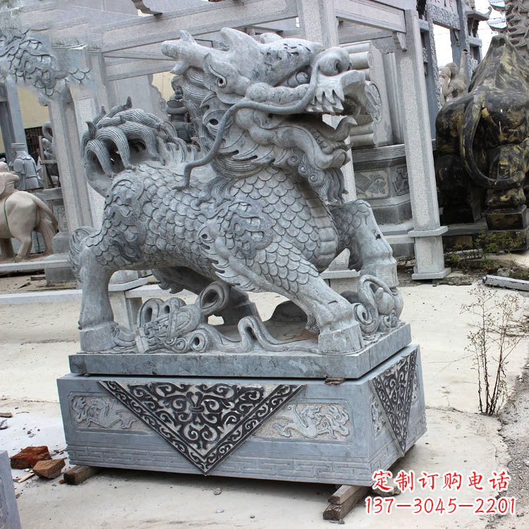 河南色彩缤纷的青石仿古石雕麒麟