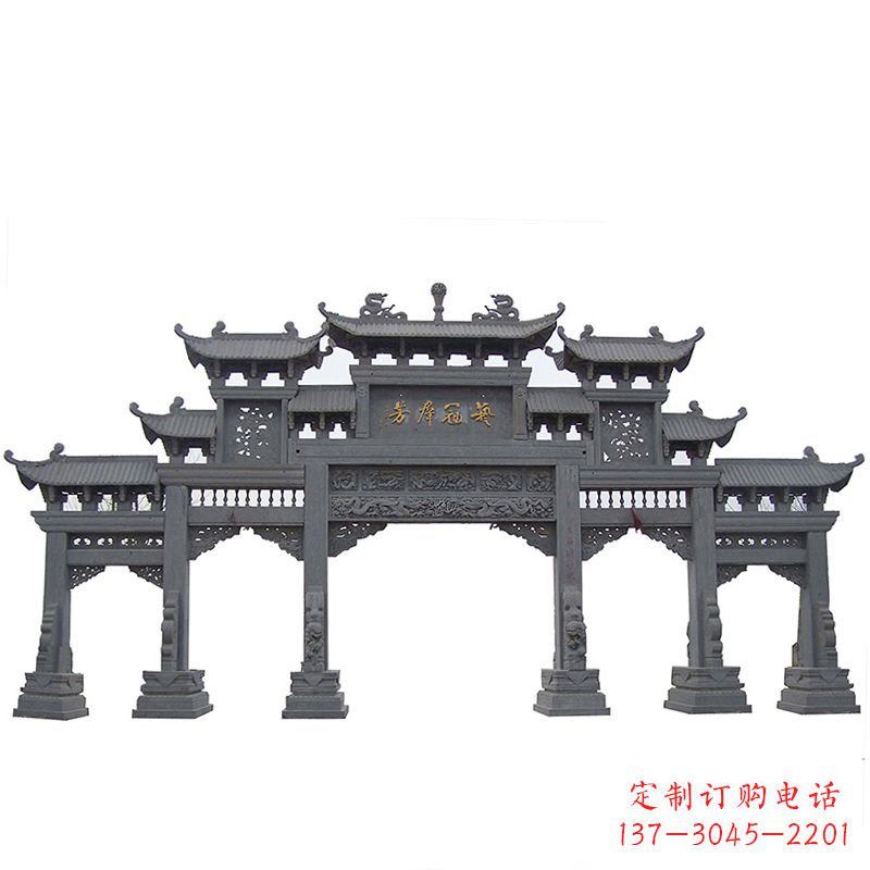 河南传承千年历史青石仿古五门石雕牌楼