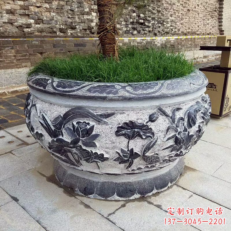 河南青石仿古风格的花盆雕塑