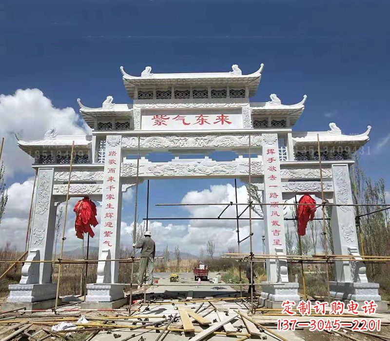 河南青石简易石雕牌坊——牌坊雕塑定制