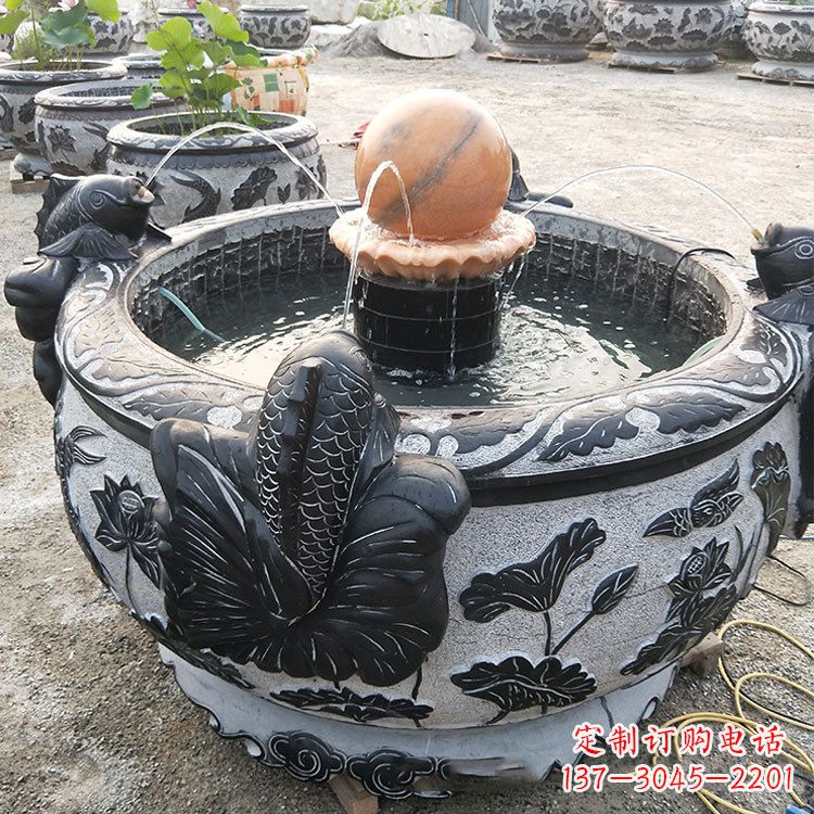 河南青石鱼缸雕塑,装点您的生活