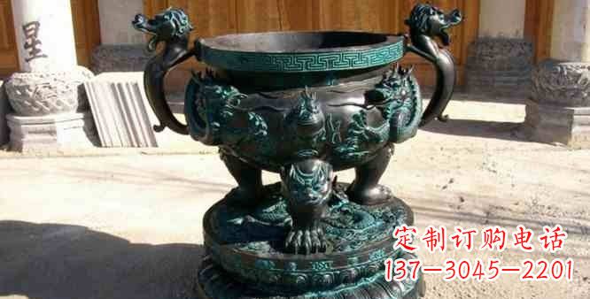 河南精美青铜祭祀圆香炉雕塑