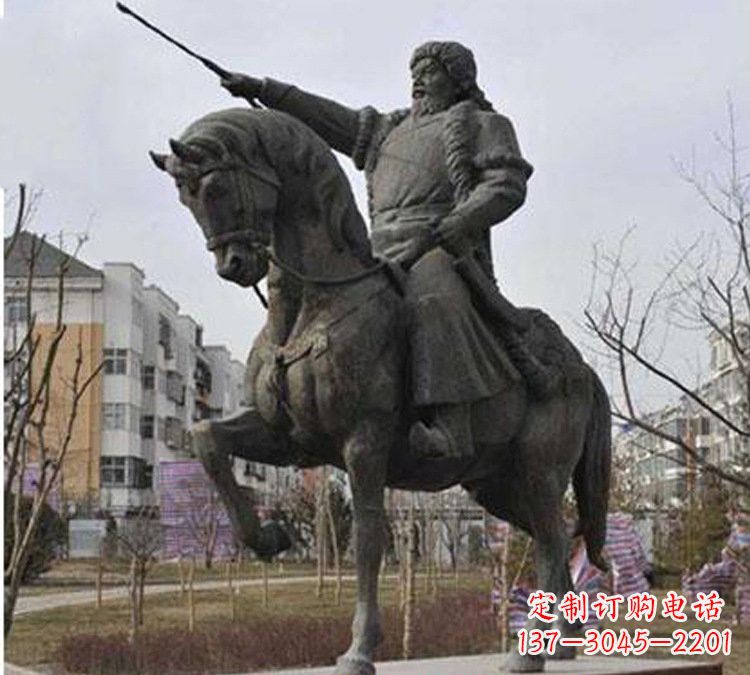 河南精致雕刻成吉思汗青铜骑马