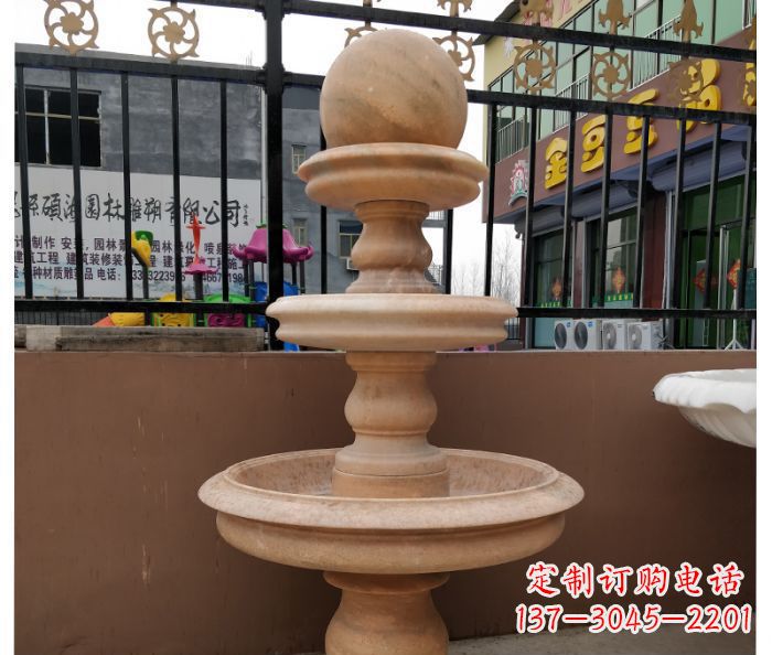 河南三层风水球晚霞红别墅石雕