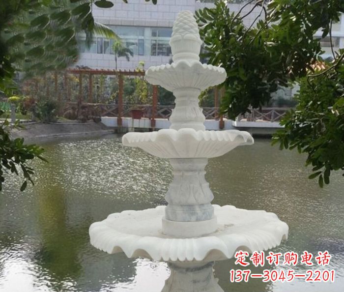 河南精致美观的三层喷泉汉白玉公园石雕