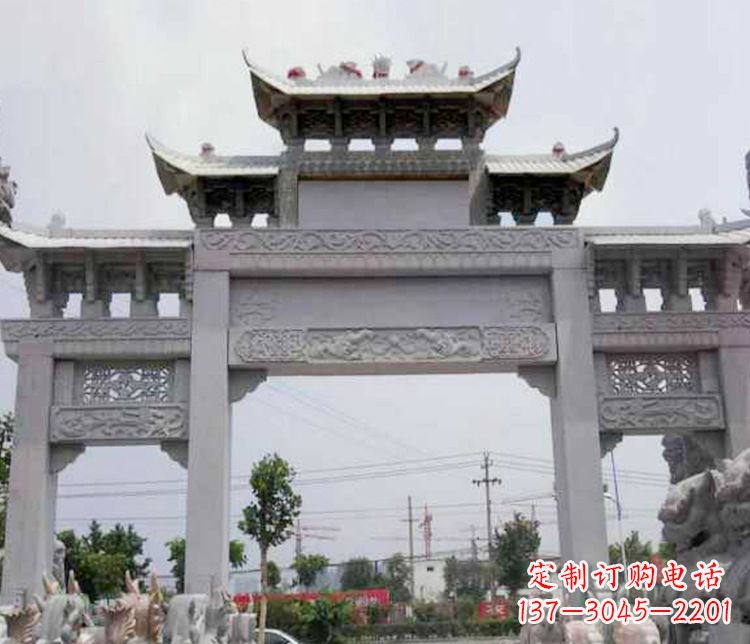 河南中领雕塑-三门牌坊大理石石雕