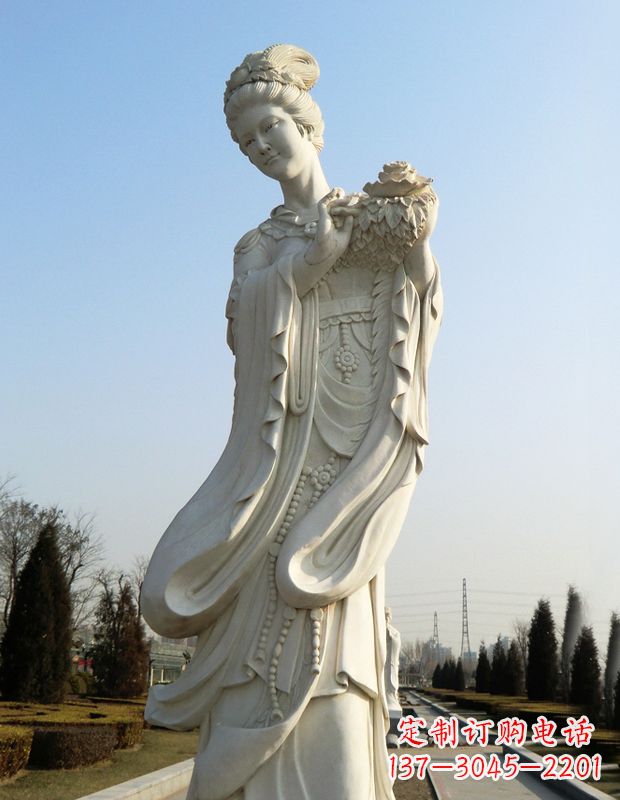 河南古典美女雕塑——十二花神之四月牡丹杨玉环汉白玉