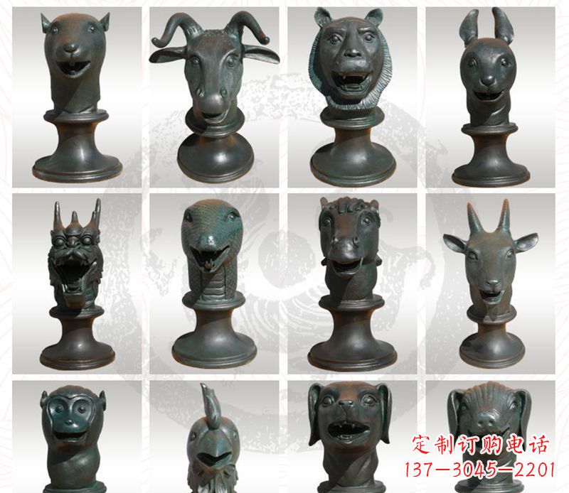 河南十二生肖兽首铜雕塑