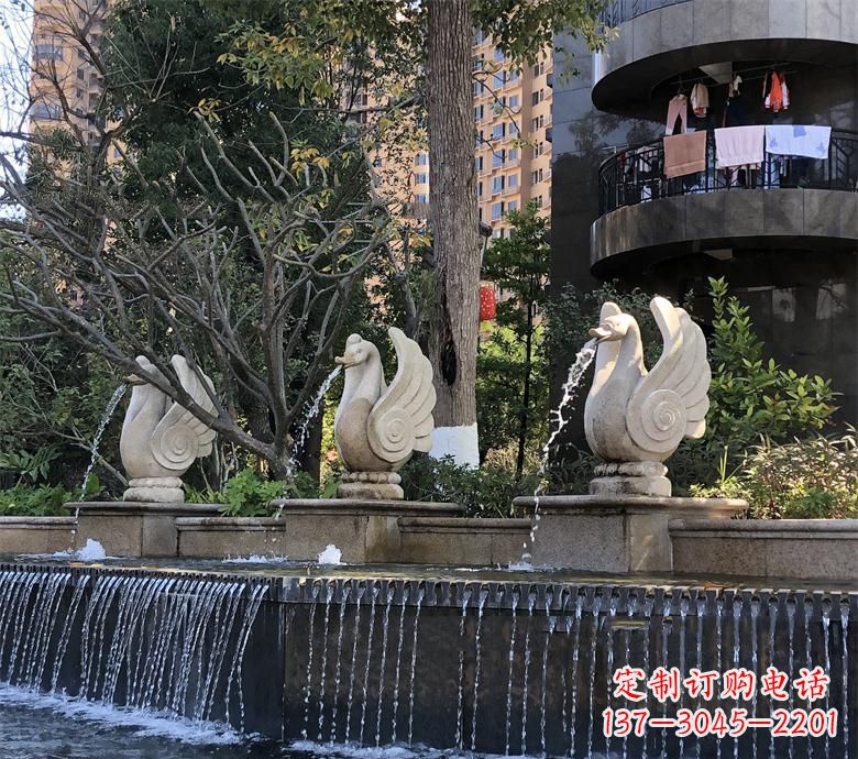 河南石材喷水鹅 园林动物石雕景观摆放 水池石天鹅