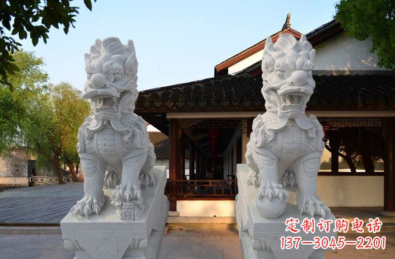 河南精美汉白玉麒麟雕塑