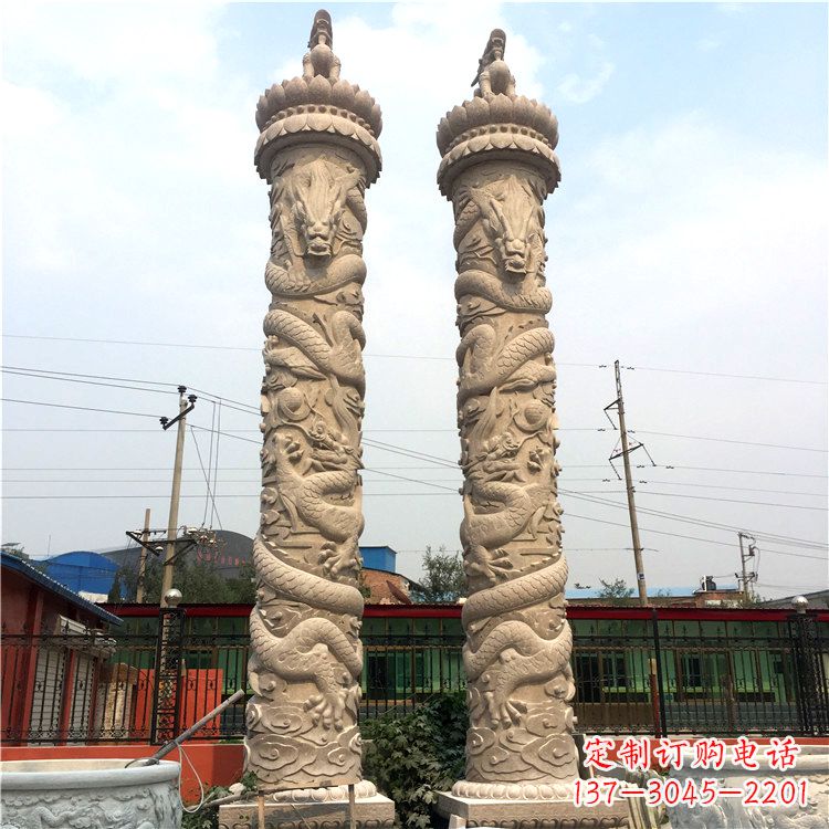河南石雕华表盘龙柱,雕塑工艺的精美展示