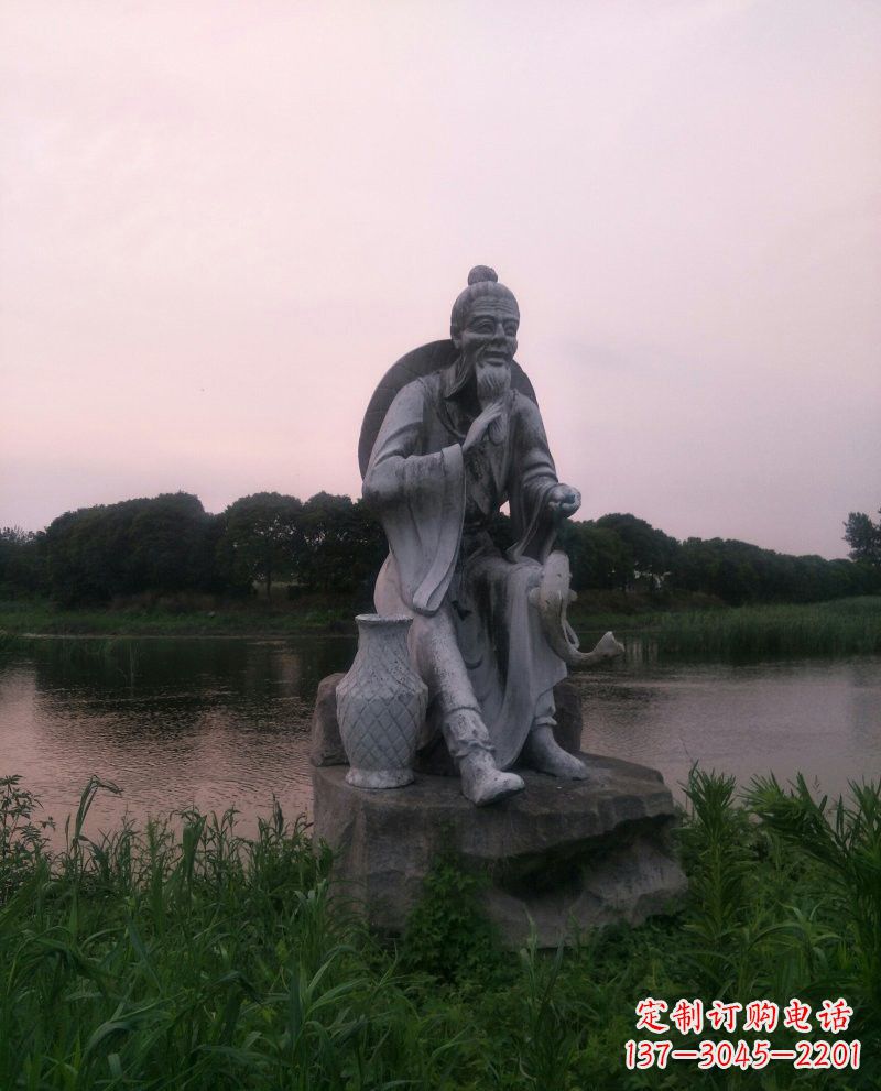 河南美观大气的姜太公石雕鱼钓雕塑