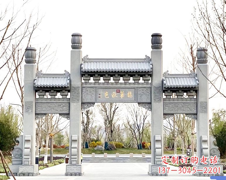 河南装饰你的屋外,选择领雕塑的石雕牌坊