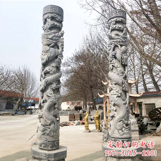 河南中领雕塑传统工艺制作精美石雕盘龙柱
