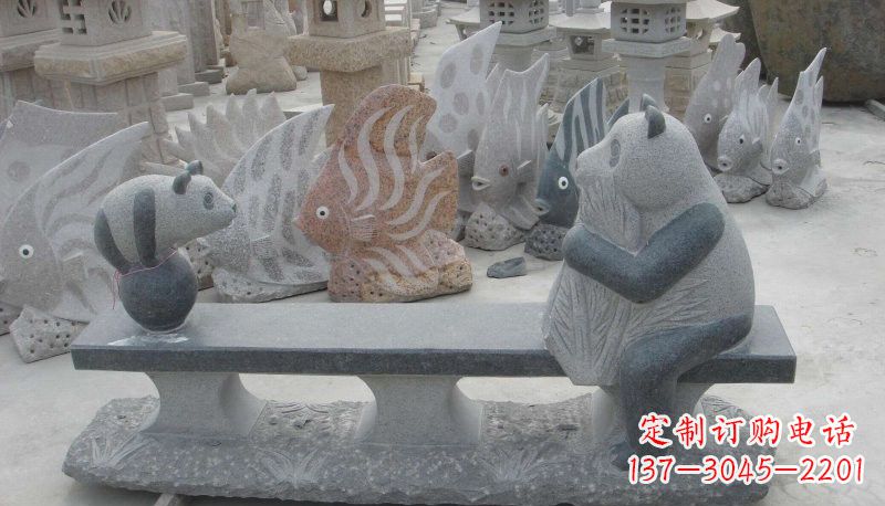 河南石雕熊猫座椅