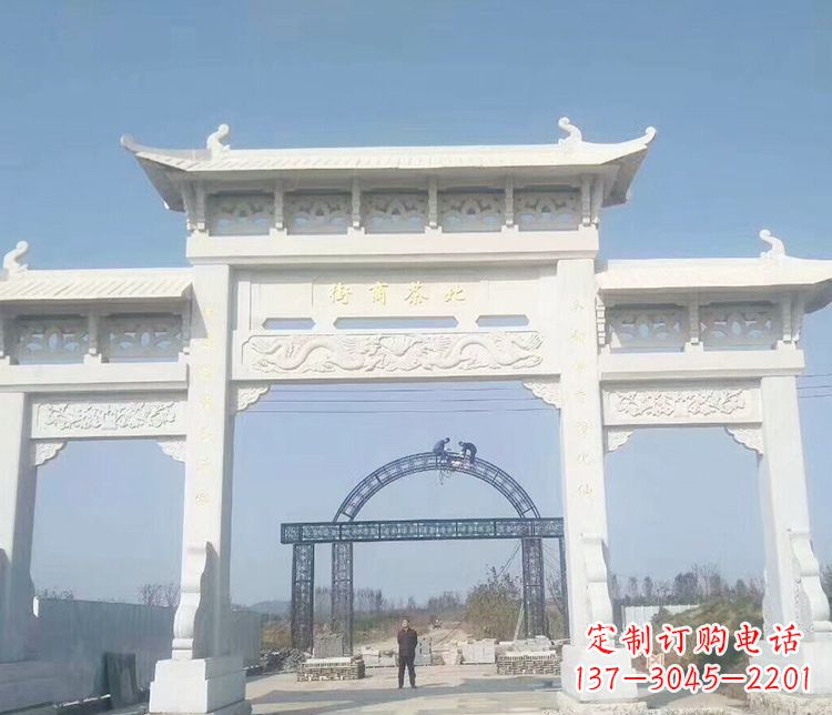 河南石牌坊三门牌坊石雕 (4)