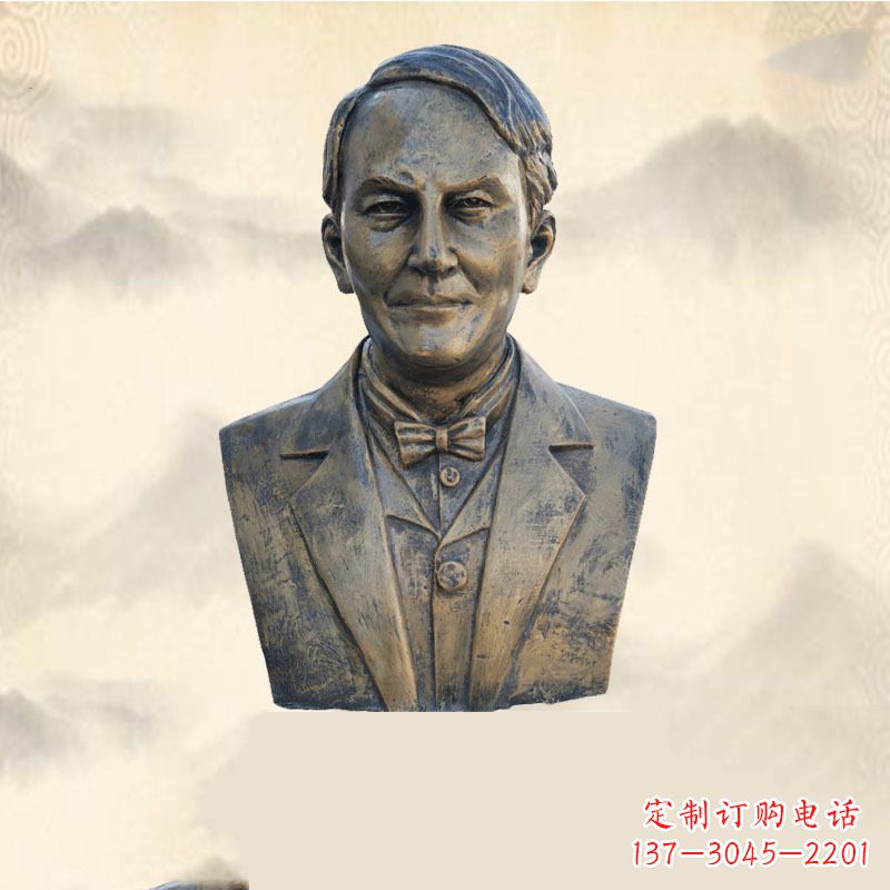 河南世界名人爱迪生纯铜头像雕塑-学校校园名人系列雕塑
