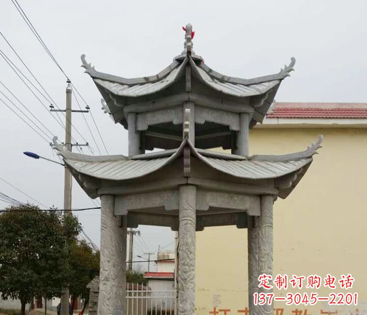 河南双层仿古凉亭石雕 (2)