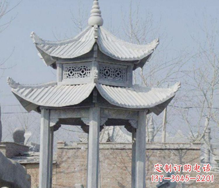 河南双层仿古六角凉亭石雕