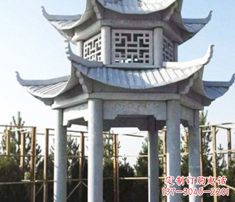 河南双层仿古石凉亭石雕_2